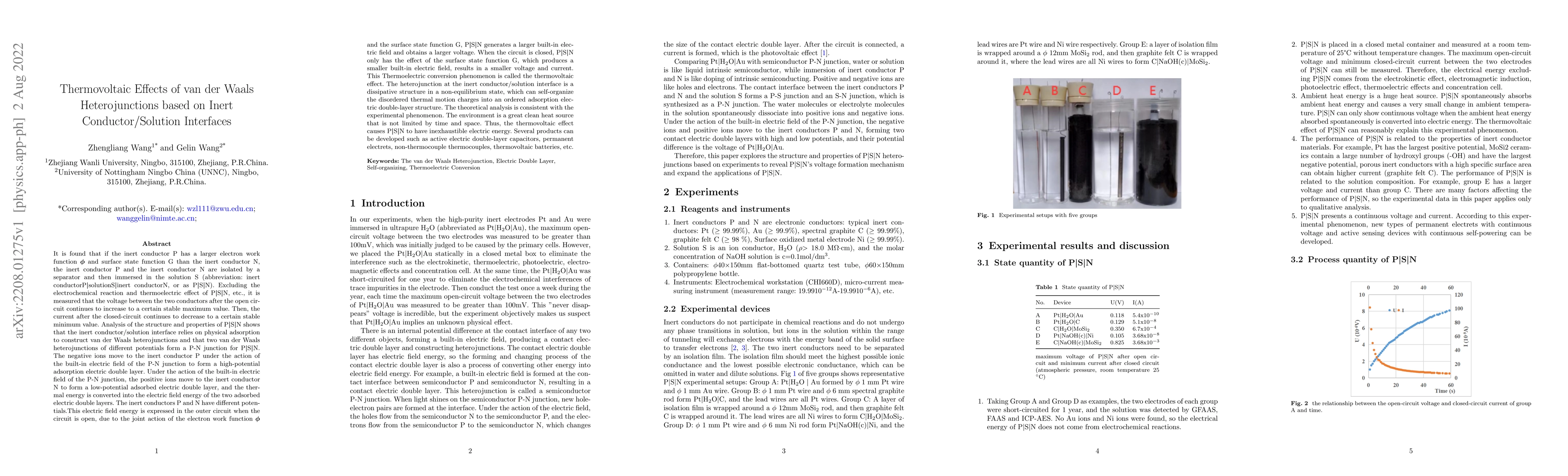 Thumbnail for Thermovoltaic Effects of van der Waals Heterojunctions based on Inert
  Conductor/Solution Interfaces