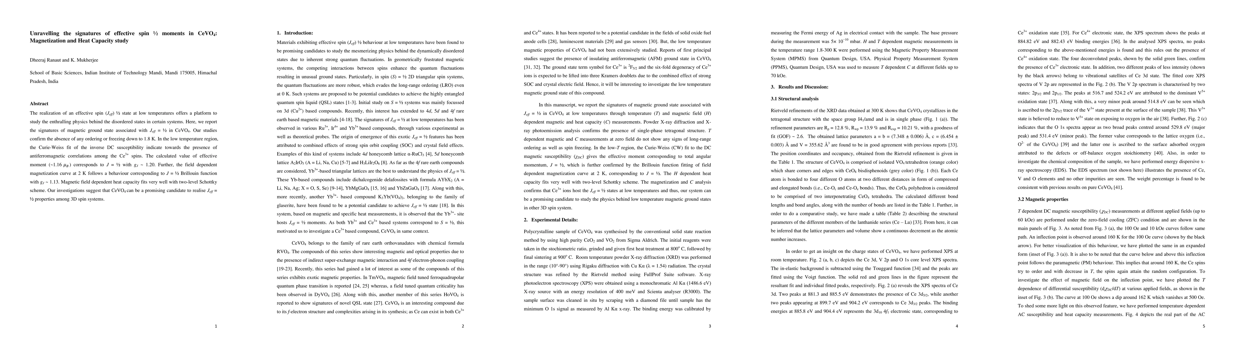 Thumbnail for Unravelling the signatures of effective spin 1/2 moments in CeVO4:
  Magnetization and Heat Capacity study