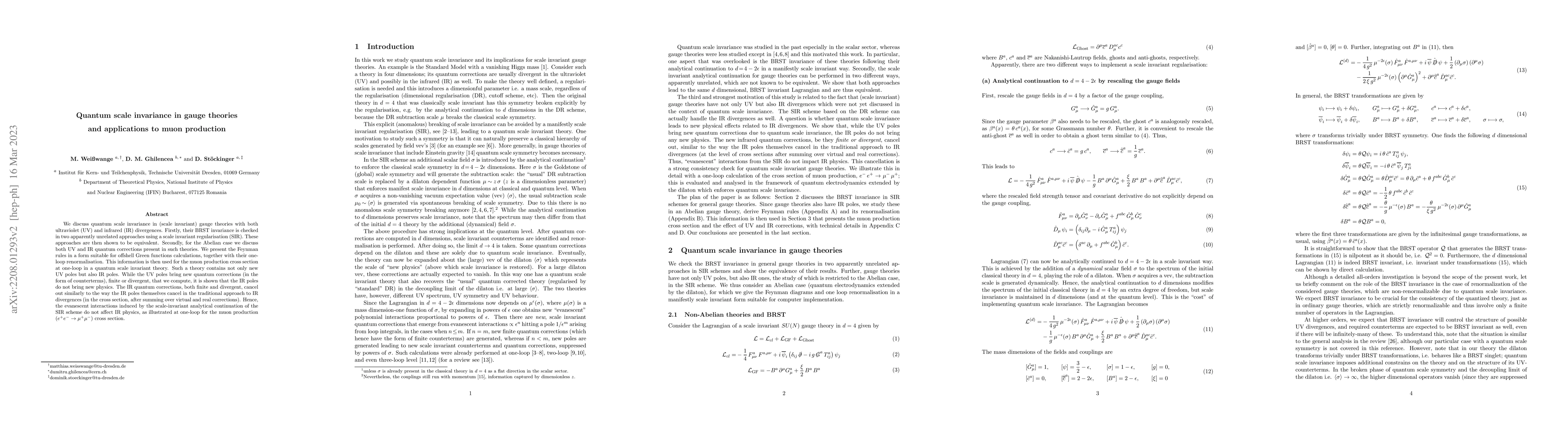Thumbnail for Quantum scale invariance in gauge theories and applications to muon
  production