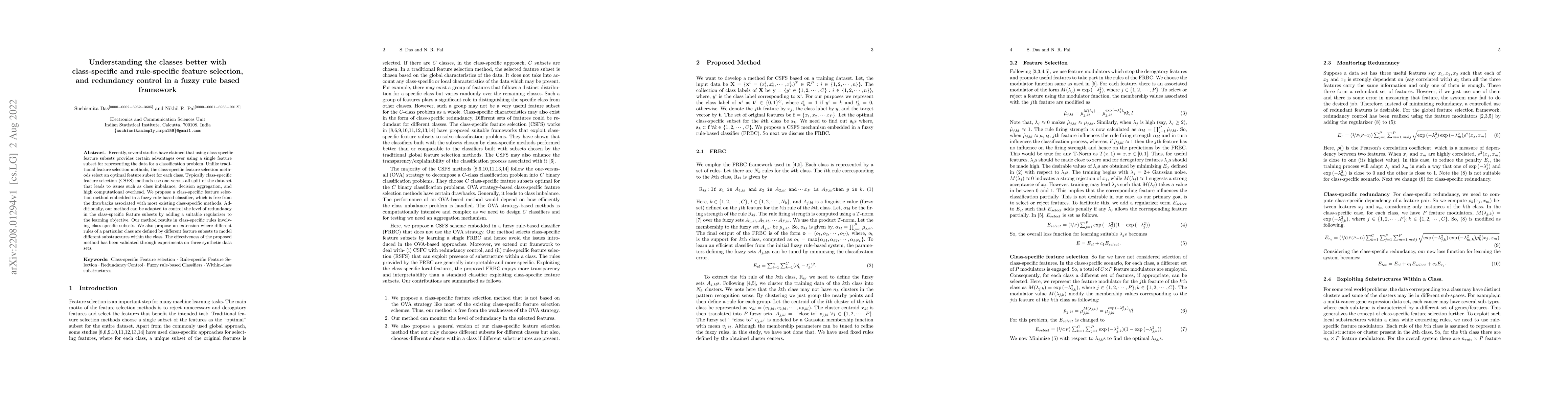 Thumbnail for Understanding the classes better with class-specific and rule-specific
  feature selection, and redundancy control in a fuzzy rule based framework