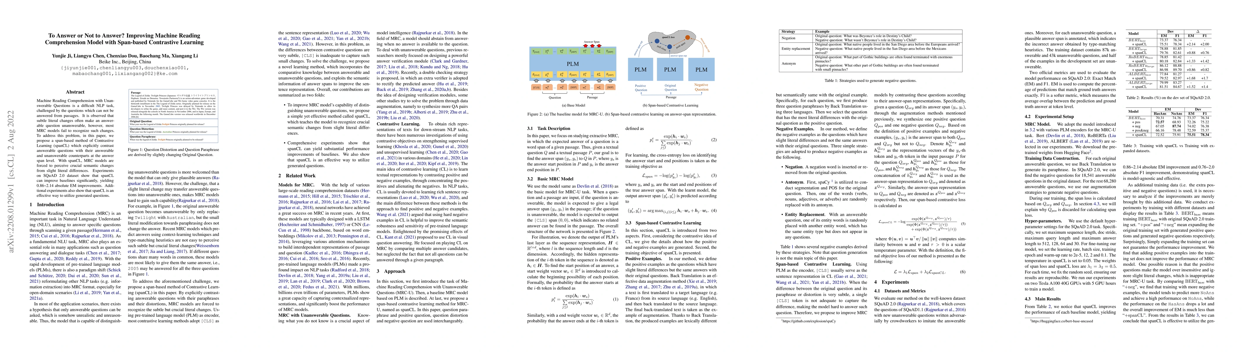 Thumbnail for To Answer or Not to Answer? Improving Machine Reading Comprehension
  Model with Span-based Contrastive Learning