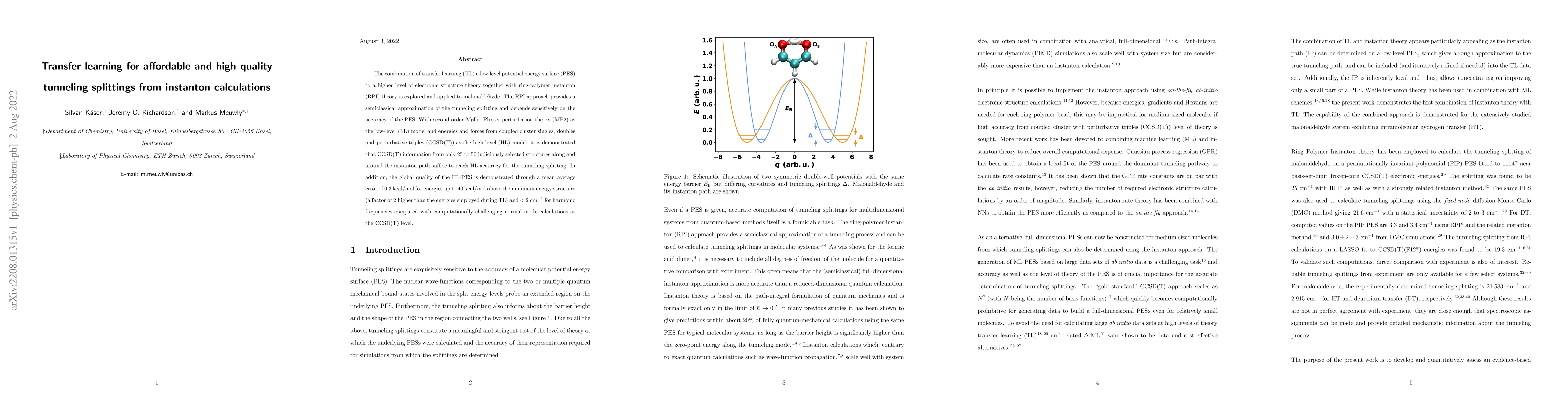 Thumbnail for Transfer learning for affordable and high quality tunneling splittings
  from instanton calculations