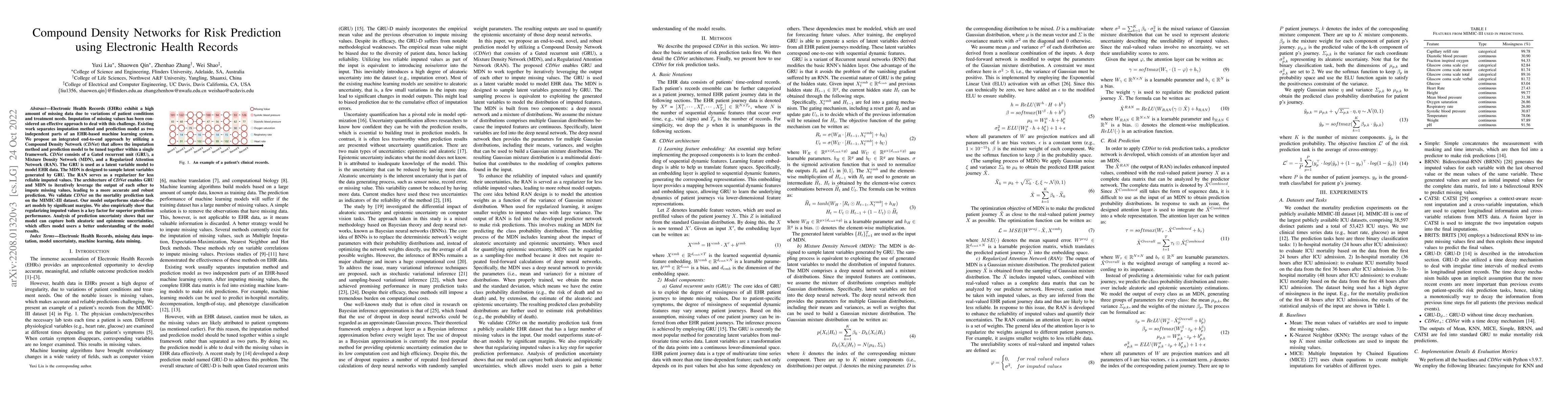 Thumbnail for Compound Density Networks for Risk Prediction using Electronic Health
  Records
