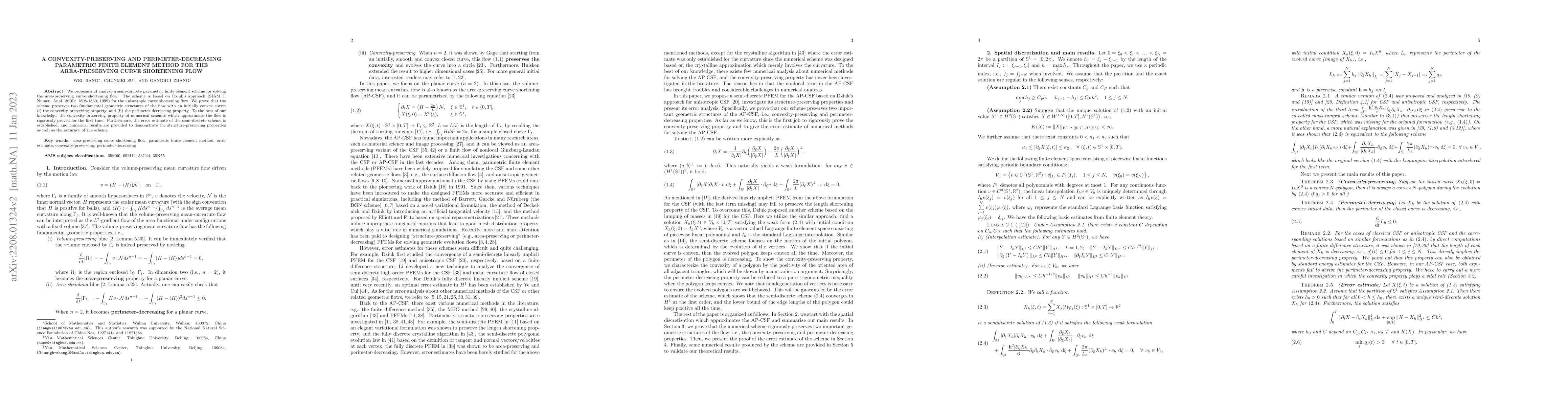 Thumbnail for A convexity-preserving and perimeter-decreasing parametric finite
  element method for the area-preserving curve shortening flow