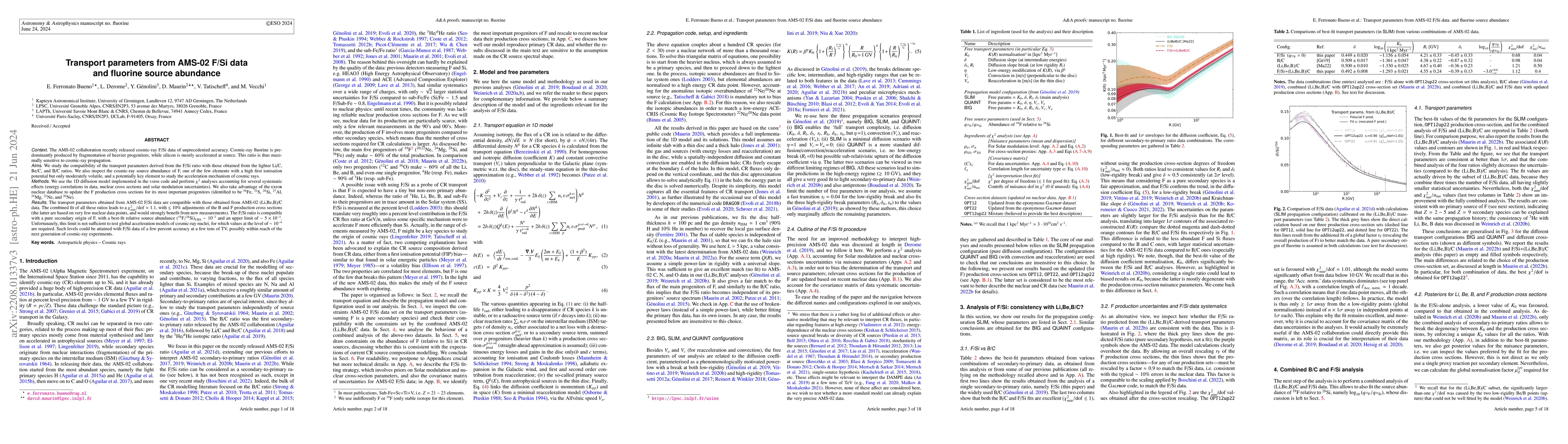 Thumbnail for Transport parameters from AMS-02 F/Si data and fluorine source abundance