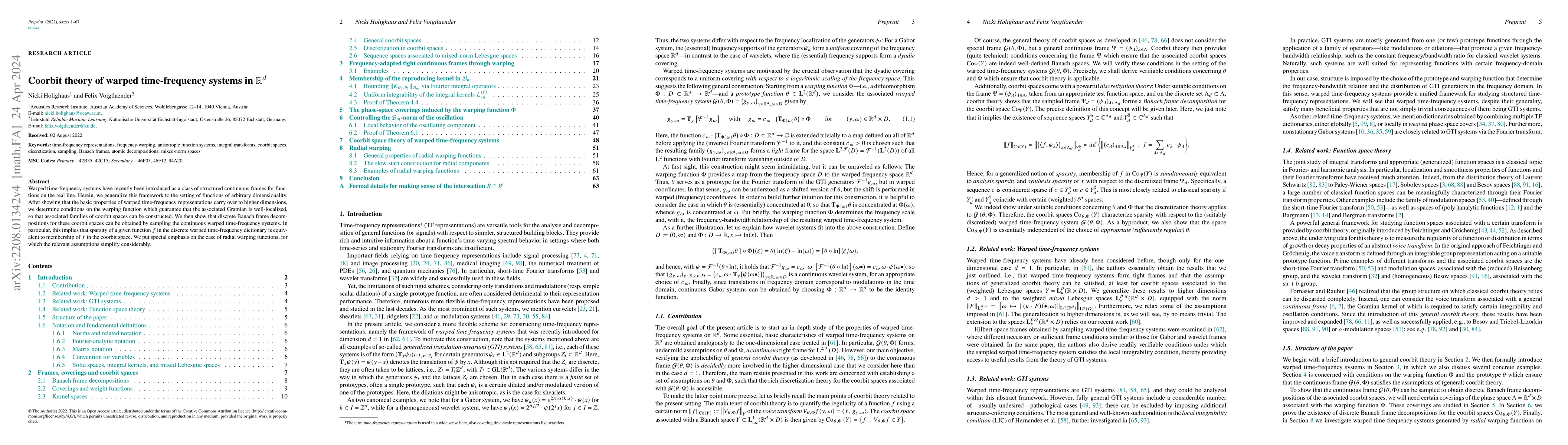 Thumbnail for Coorbit theory of warped time-frequency systems in $\mathbb{R}^d$