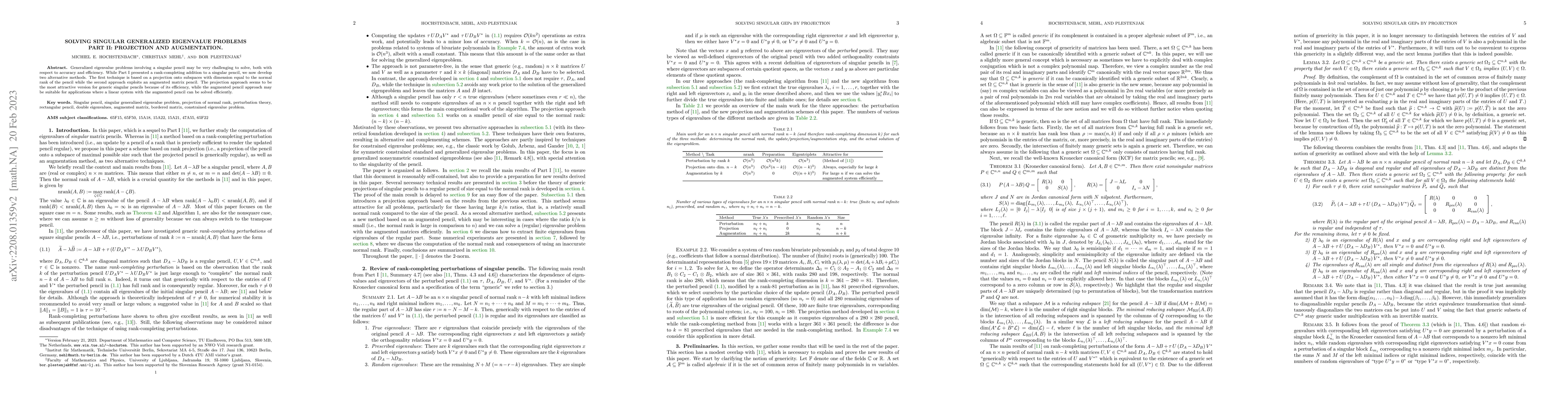 Thumbnail for Solving singular generalized eigenvalue problems. Part II: projection
  and augmentation
