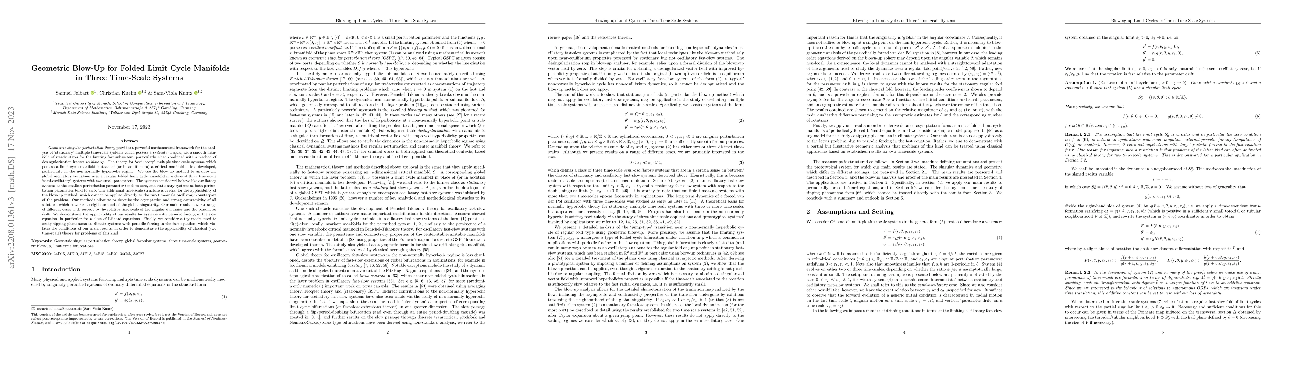 Thumbnail for Geometric Blow-Up for Folded Limit Cycle Manifolds in Three Time-Scale
  Systems