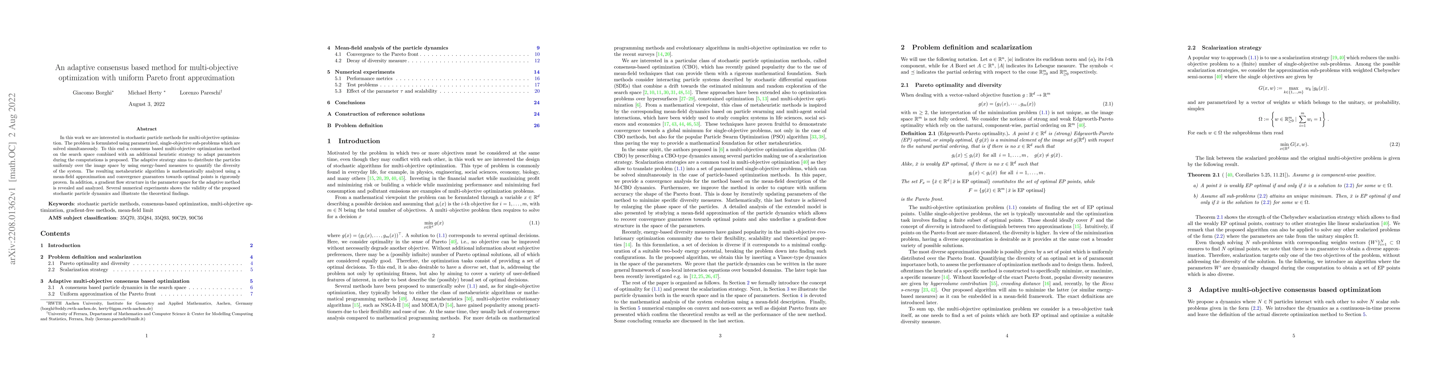 Thumbnail for An adaptive consensus based method for multi-objective optimization with
  uniform Pareto front approximation