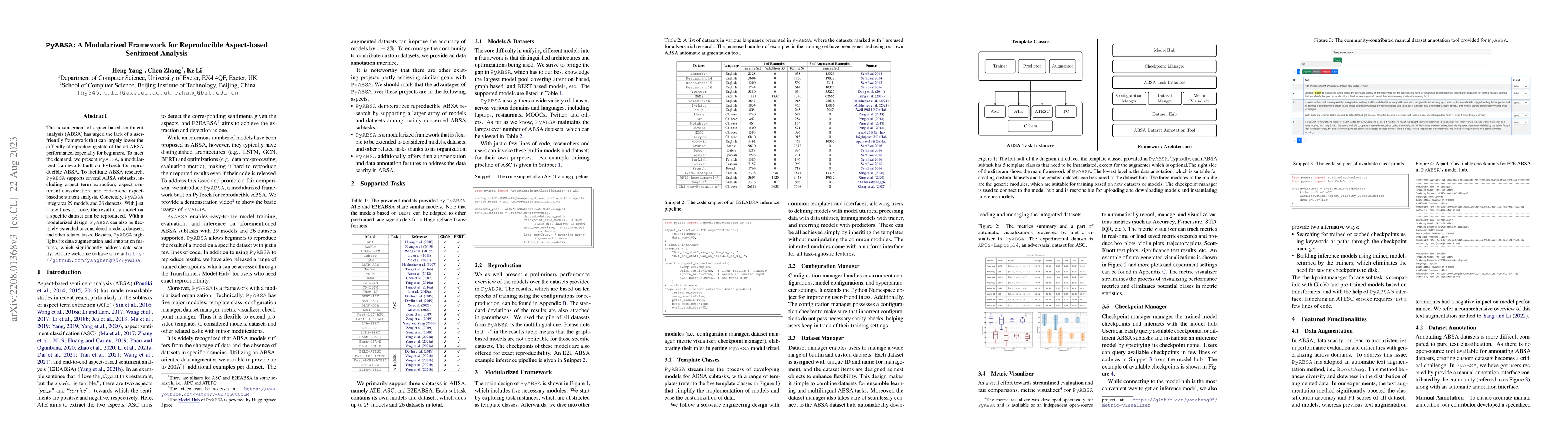 Thumbnail for PyABSA: A Modularized Framework for Reproducible Aspect-based Sentiment
  Analysis