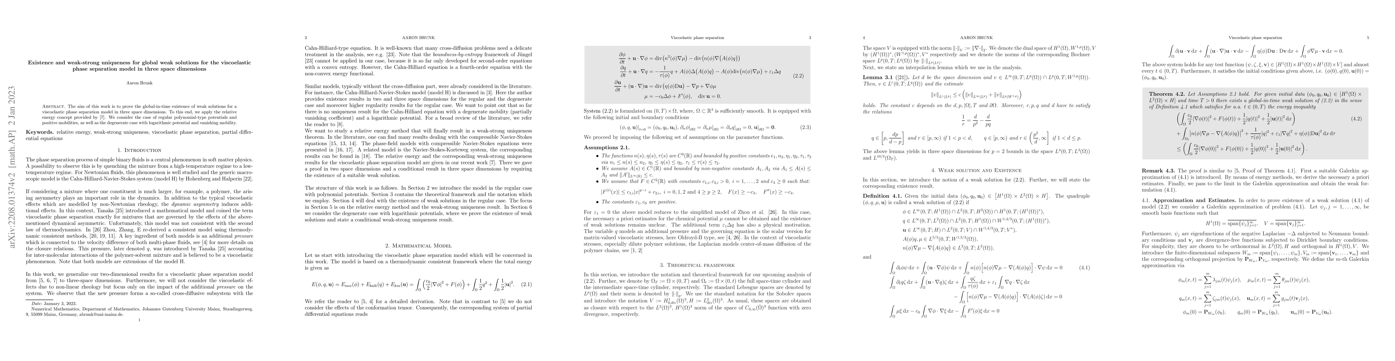 Thumbnail for Existence and weak-strong uniqueness for global weak solutions for the
  viscoelastic phase separation model in three space dimensions