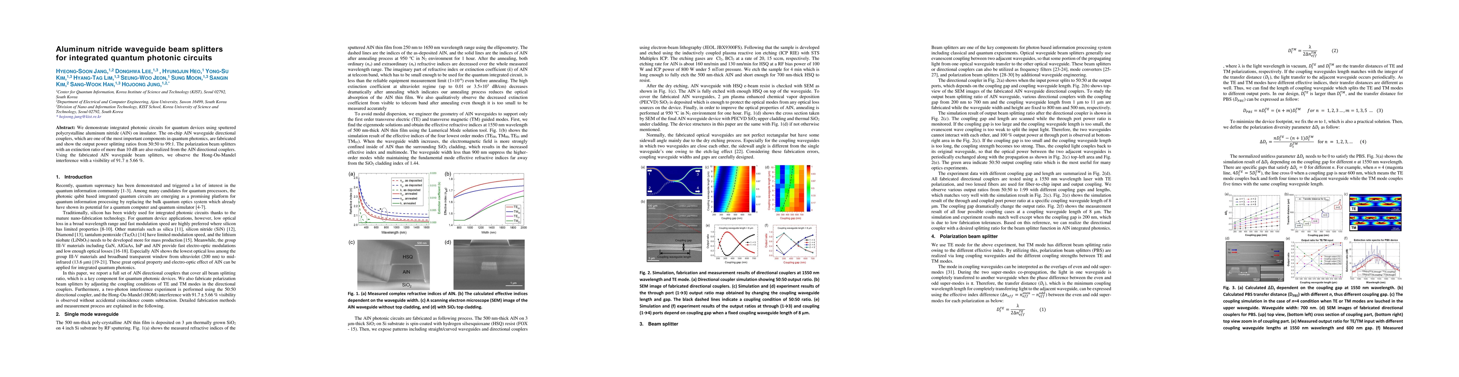 Thumbnail for Aluminum nitride waveguide beam splitters for integrated quantum
  photonic circuits