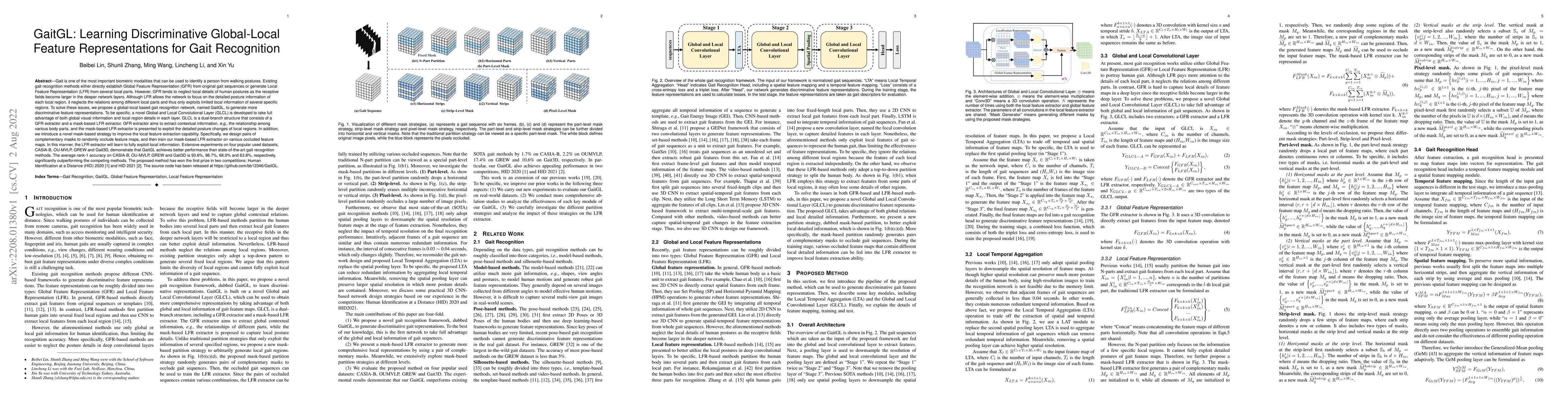 Thumbnail for GaitGL: Learning Discriminative Global-Local Feature Representations for
  Gait Recognition