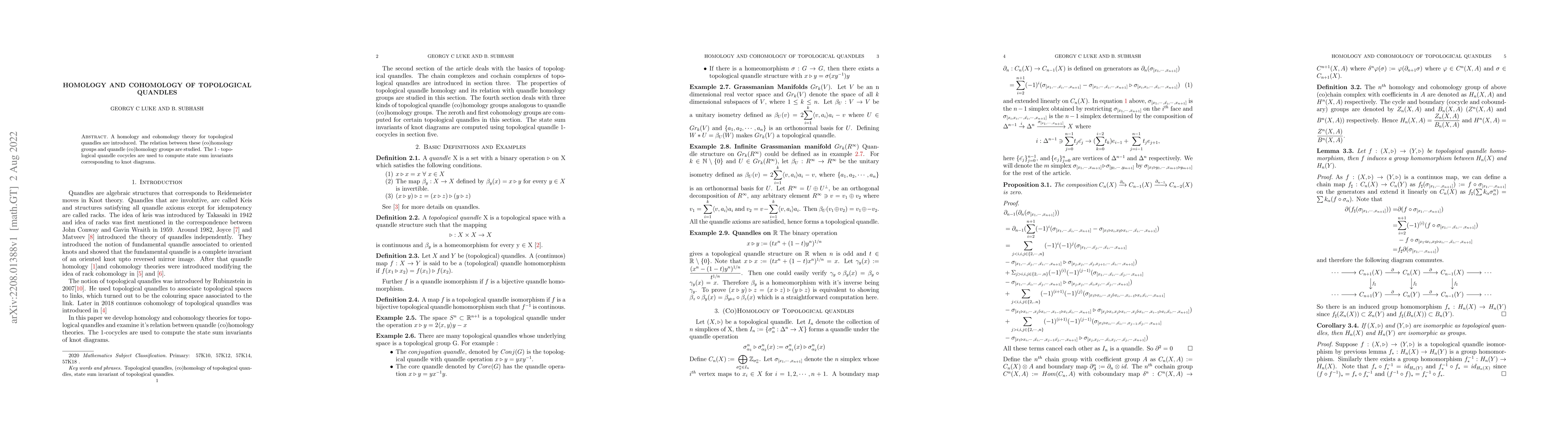 Thumbnail for Homology and Cohomology of Topological Quandles