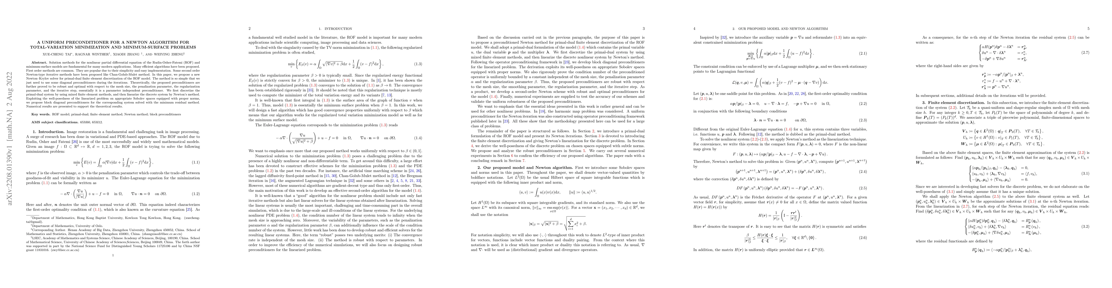 Thumbnail for A uniform preconditioner for a Newton algorithm for total-variation
  minimization and minimum-surface problems