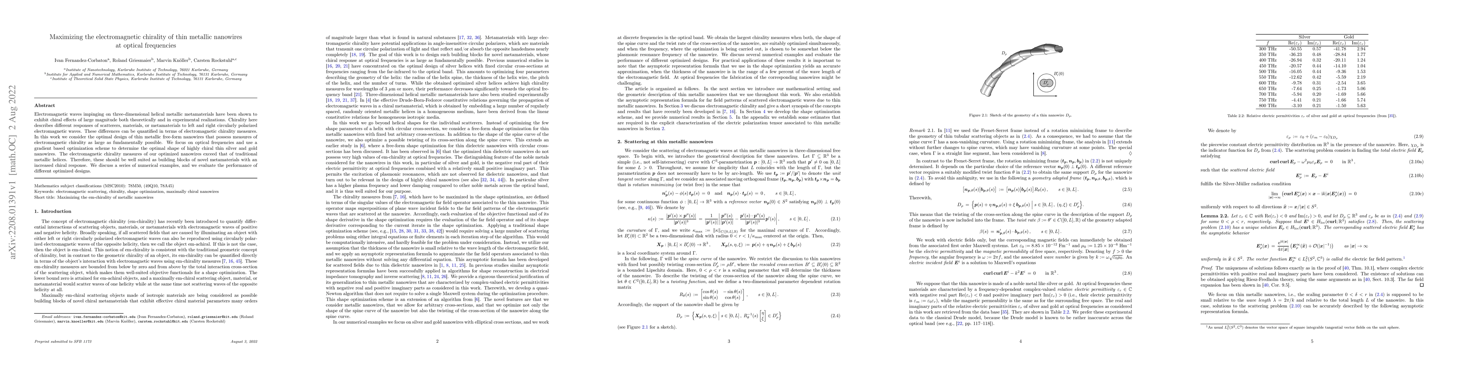 Thumbnail for Maximizing the electromagnetic chirality of thin metallic nanowires at
  optical frequencies