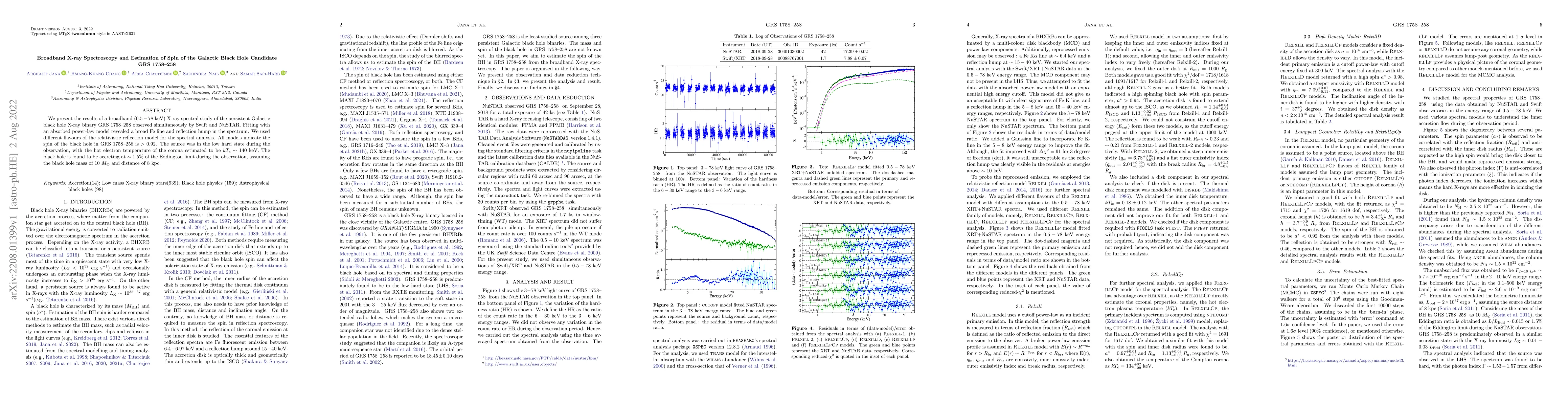 Thumbnail for Broadband X-ray Spectroscopy and Estimation of Spin of the Galactic
  Black Hole Candidate GRS 1758-258