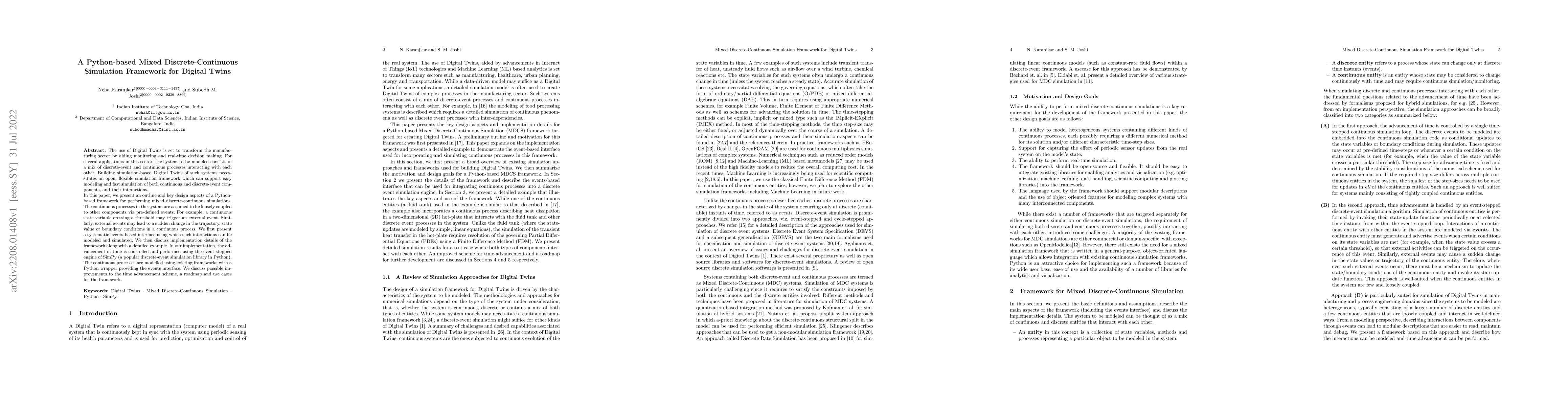 Thumbnail for A Python-based Mixed Discrete-Continuous Simulation Framework for
  Digital Twins