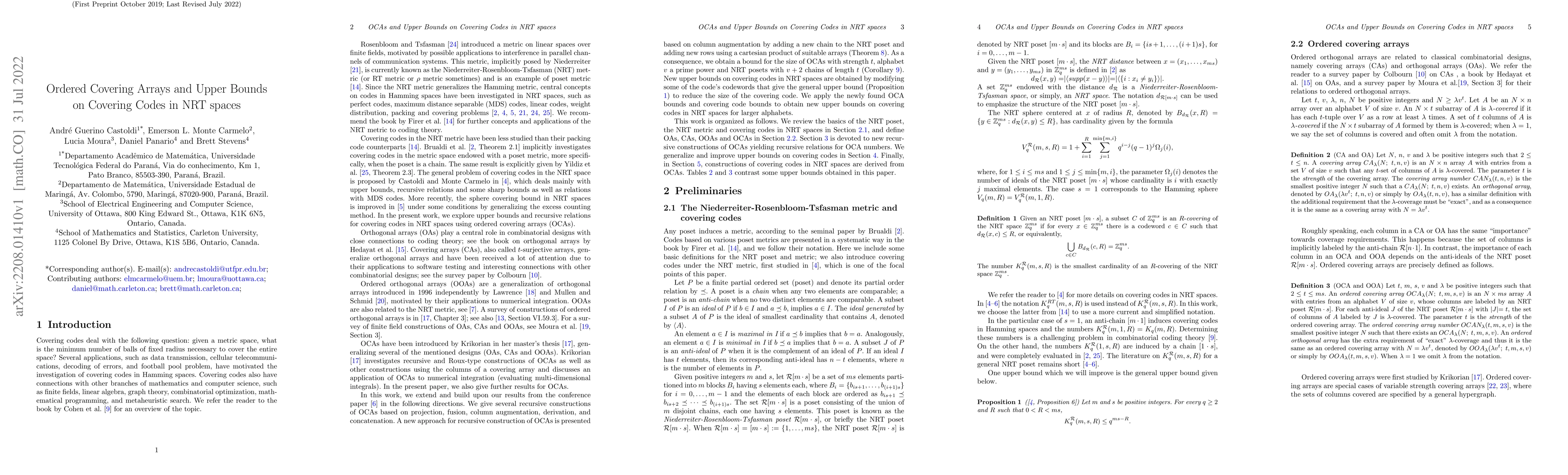 Thumbnail for Ordered Covering Arrays and Upper Bounds on Covering Codes in NRT spaces