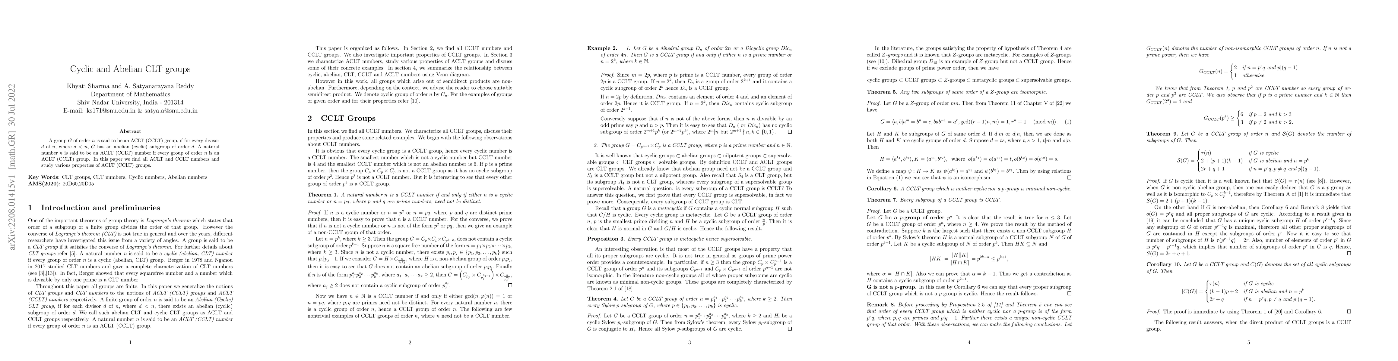 Thumbnail for Cyclic and Abelian CLT groups