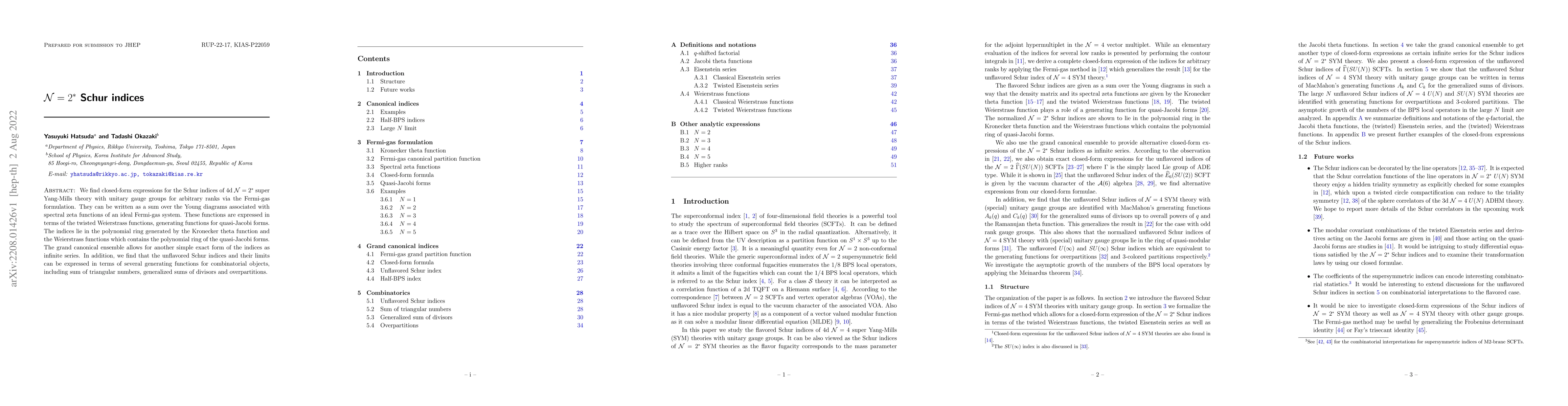 Thumbnail for $\mathcal{N}=2^{*}$ Schur indices