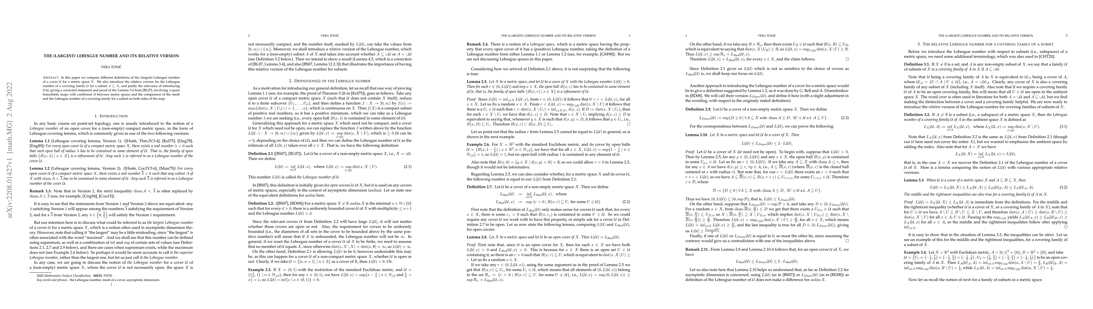 Thumbnail for The (largest) Lebesgue number and its relative version