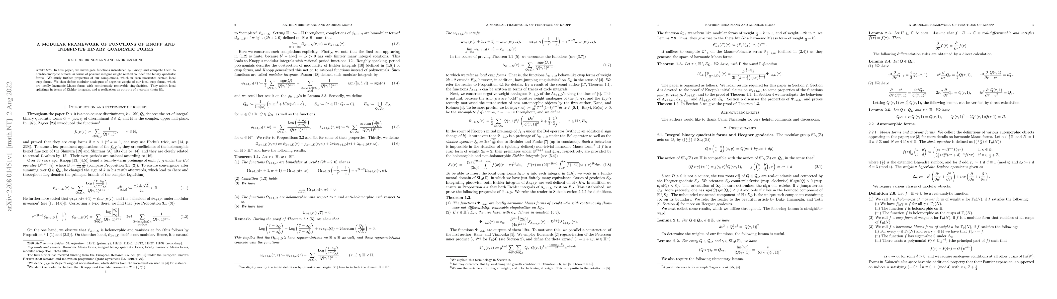 Thumbnail for A modular framework of functions of Knopp and indefinite binary
  quadratic forms