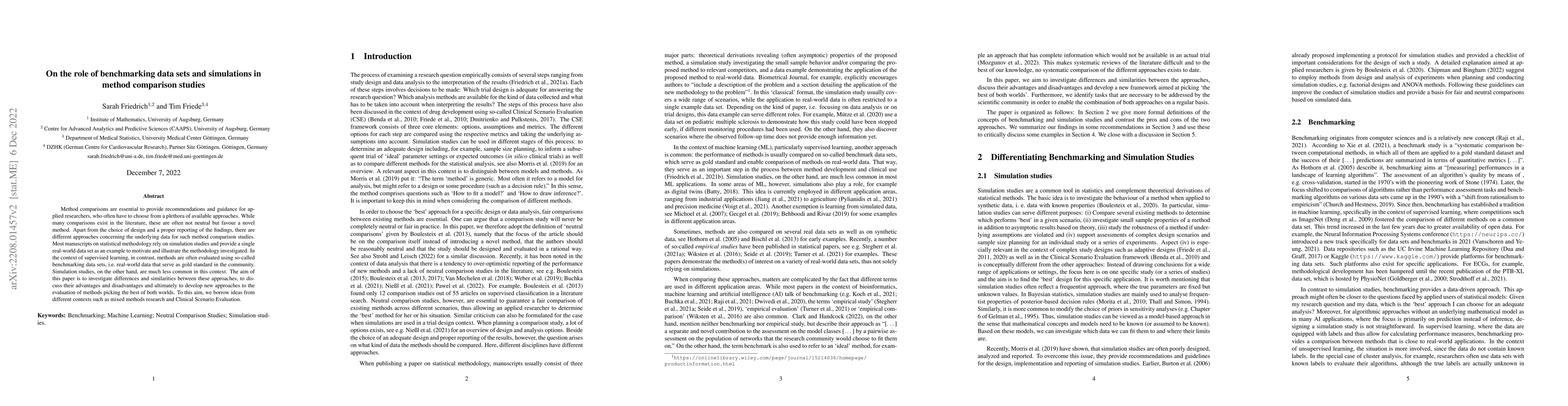Thumbnail for On the role of benchmarking data sets and simulations in method
  comparison studies