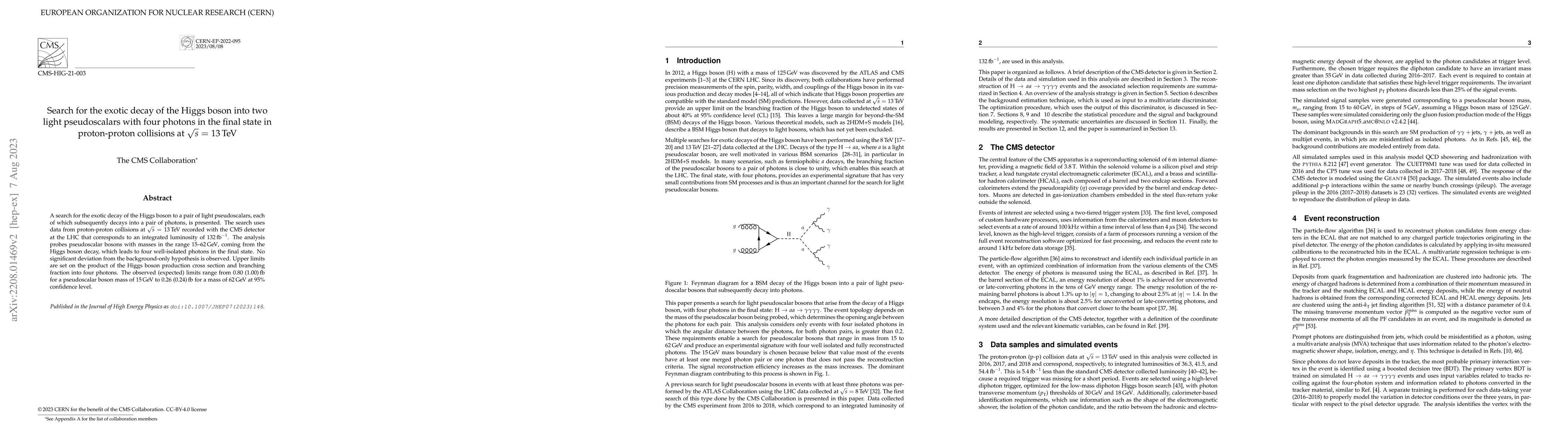 Thumbnail for Search for the exotic decay of the Higgs boson into two light
  pseudoscalars with four photons in the final state in proton-proton
  collisions at $\sqrt{s}$ = 13 TeV