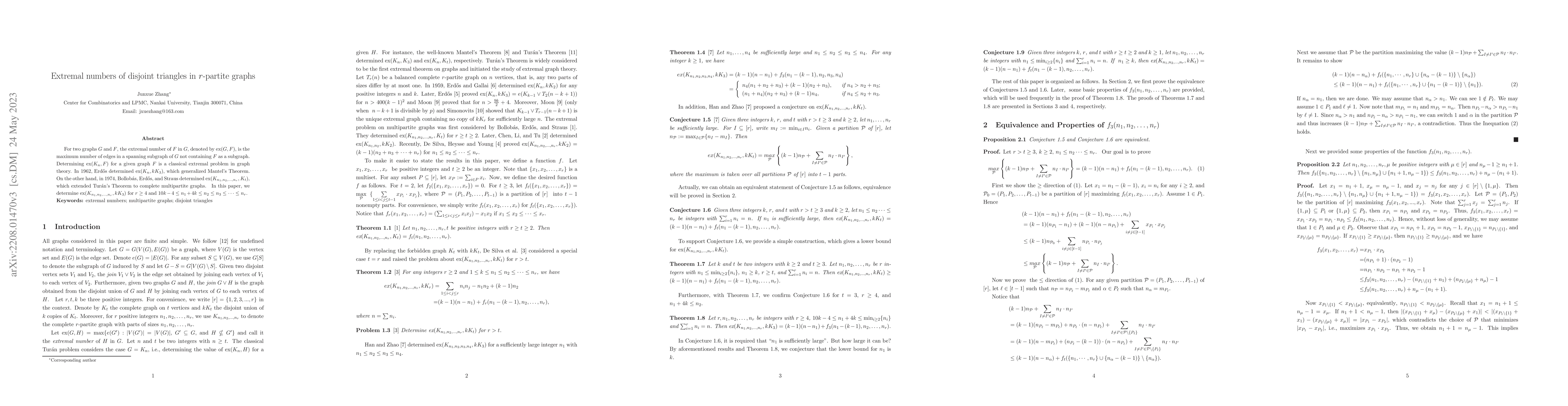 Thumbnail for Extremal numbers of disjoint triangles in $r$-partite graphs