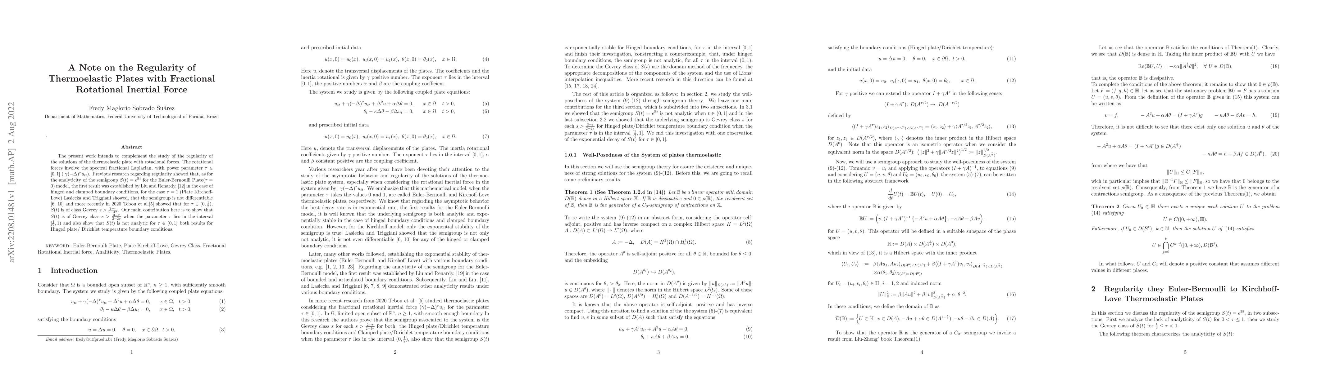 Thumbnail for A Note on the Regularity of Thermoelastic Plates with Fractional
  Rotational Inertial Force