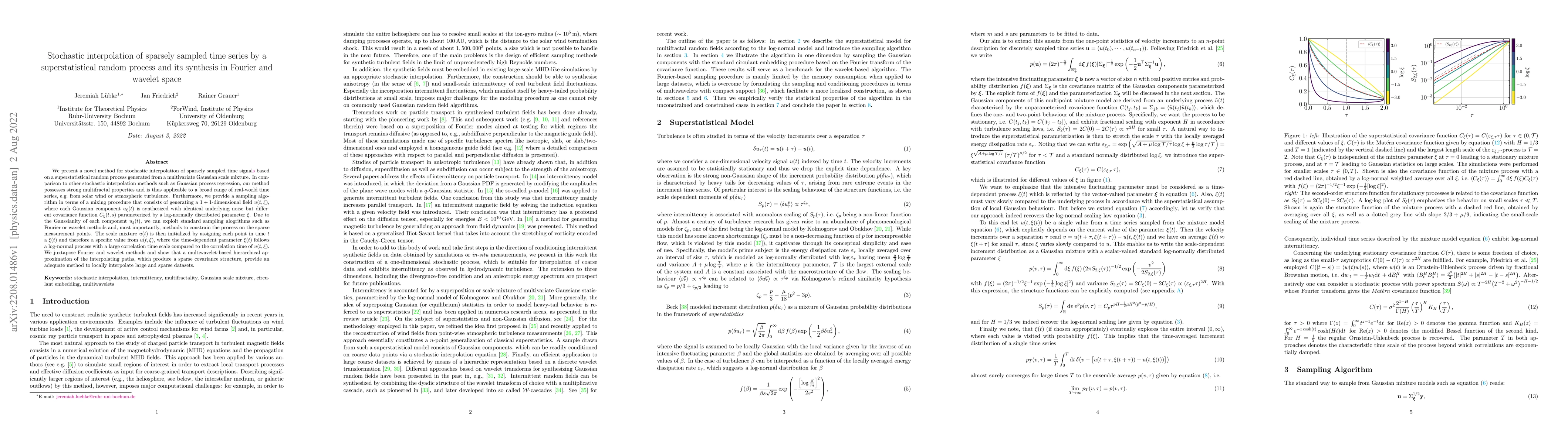Thumbnail for Stochastic interpolation of sparsely sampled time series by a
  superstatistical random process and its synthesis in Fourier and wavelet
  space