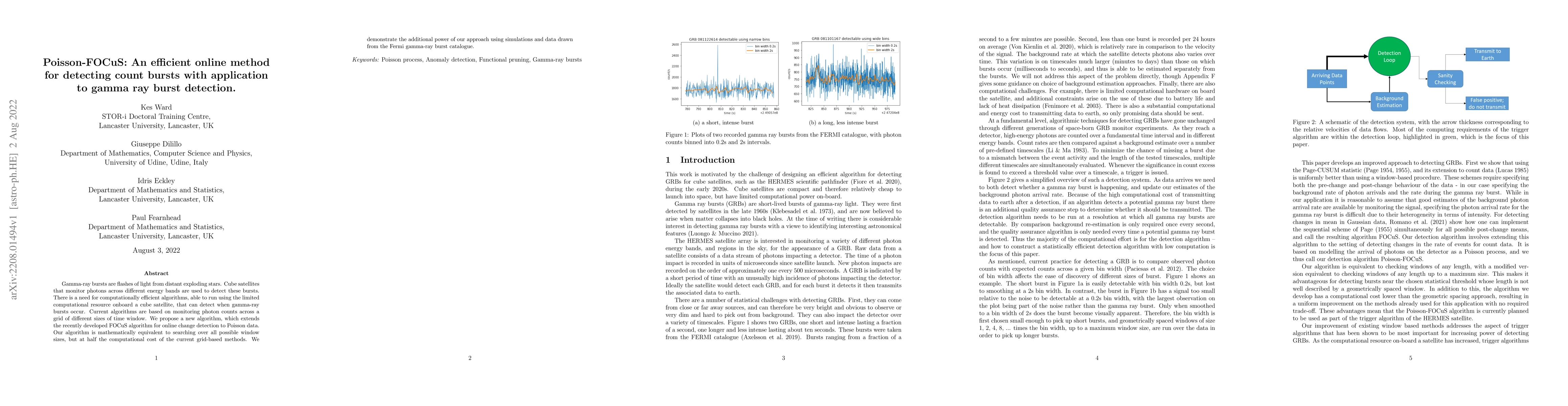 Thumbnail for Poisson-FOCuS: An efficient online method for detecting count bursts
  with application to gamma ray burst detection