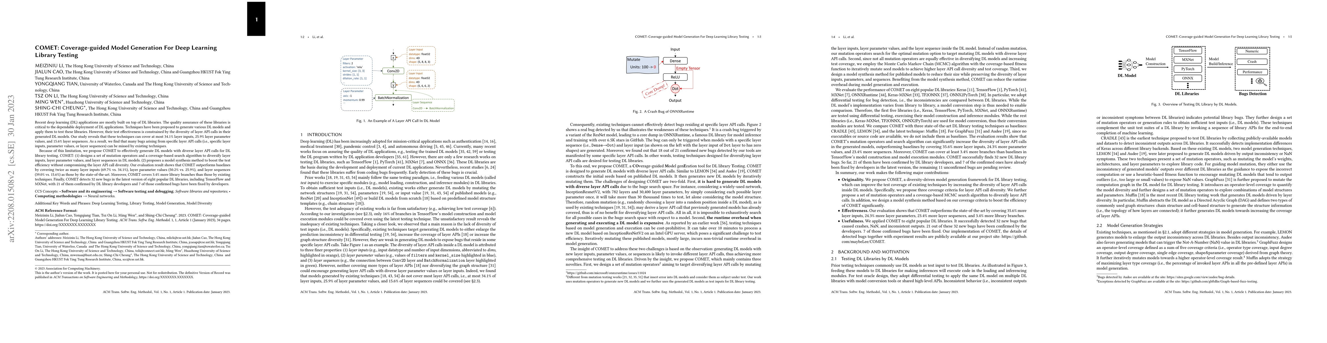 Thumbnail for COMET: Coverage-guided Model Generation For Deep Learning Library
  Testing