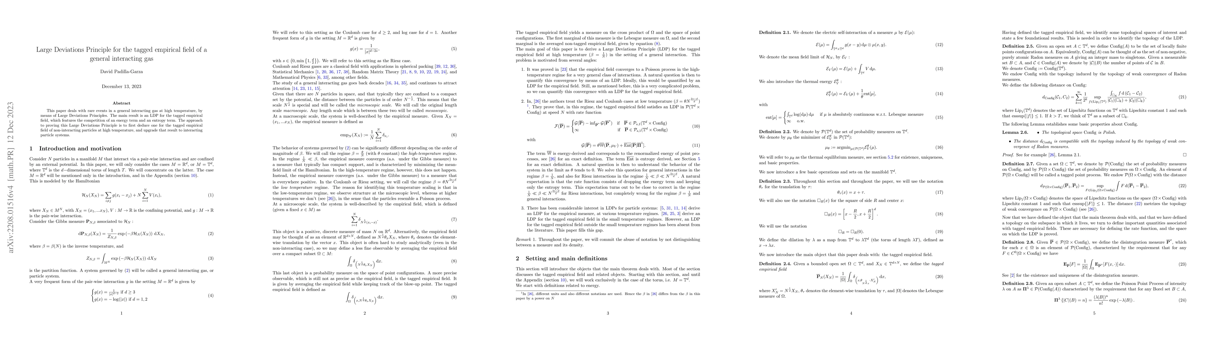 Thumbnail for Large Deviations Principle for the tagged empirical field of a general
  interacting gas