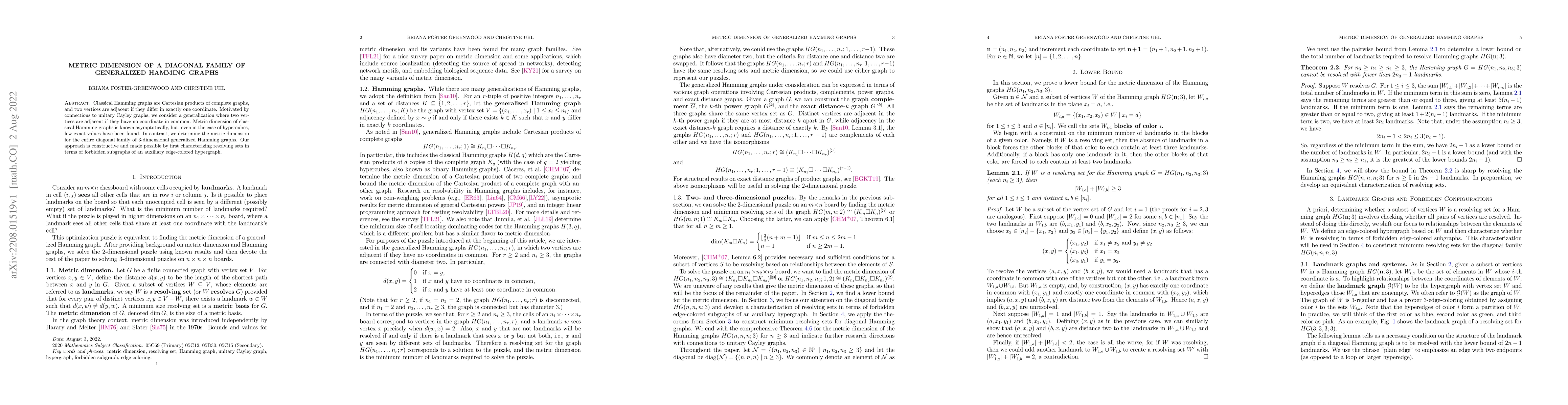 Thumbnail for Metric Dimension of a Diagonal Family of Generalized Hamming Graphs