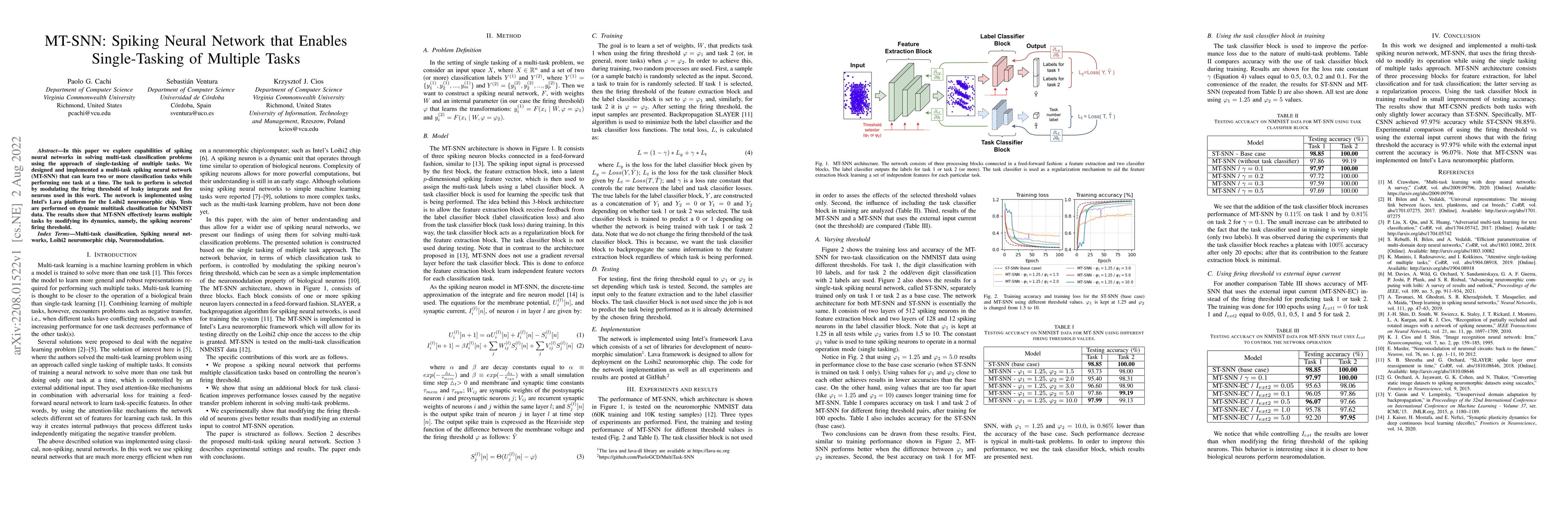 Thumbnail for MT-SNN: Spiking Neural Network that Enables Single-Tasking of Multiple
  Tasks