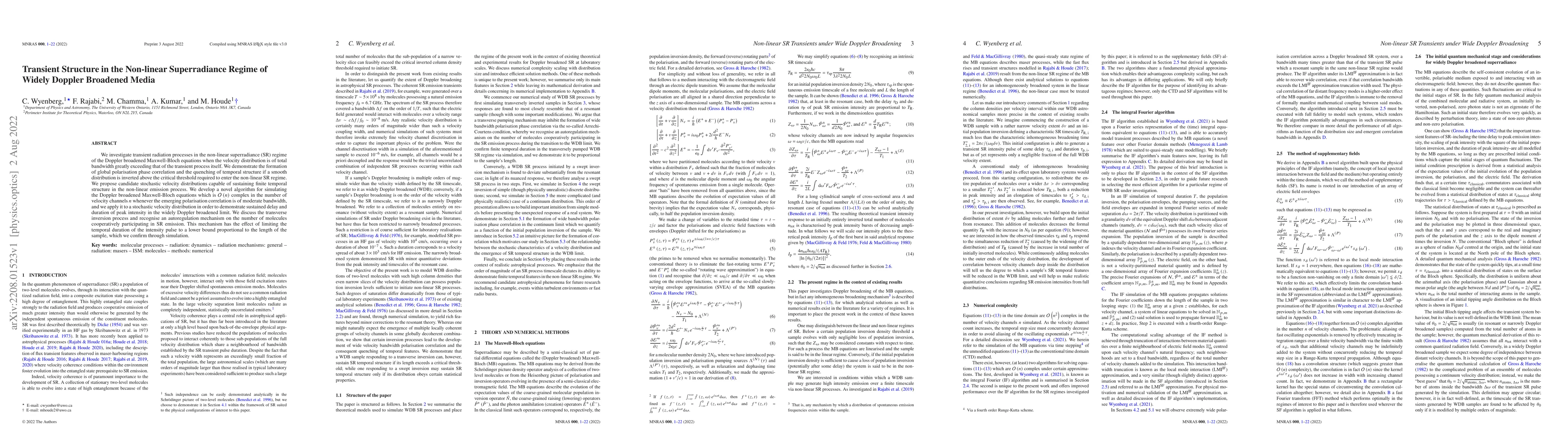 Thumbnail for Transient Structure in the Non-linear Superradiance Regime of Widely
  Doppler Broadened Media