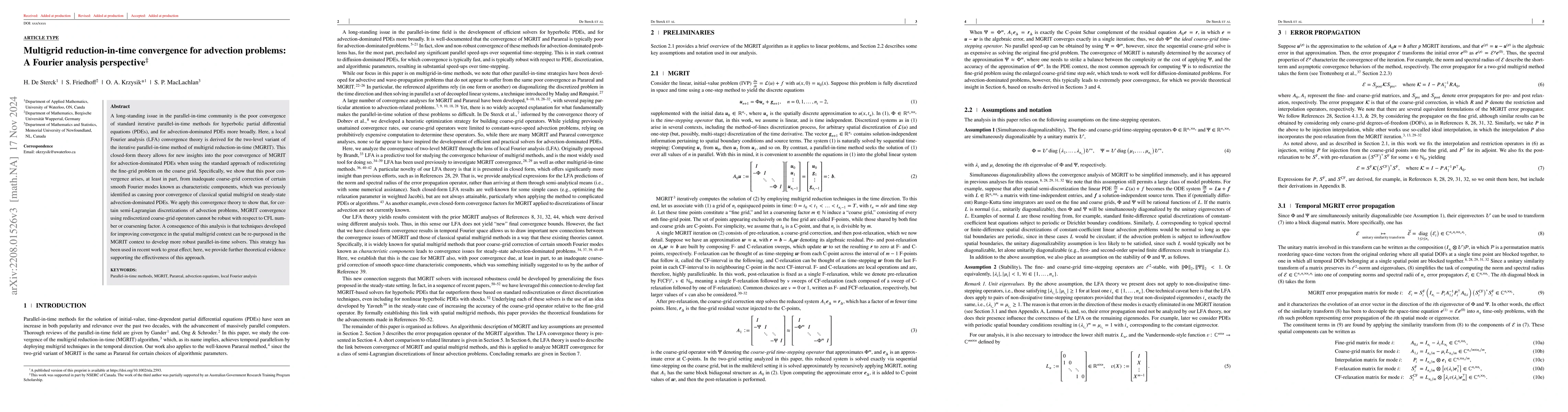 Thumbnail for Multigrid reduction-in-time convergence for advection problems: A
  Fourier analysis perspective