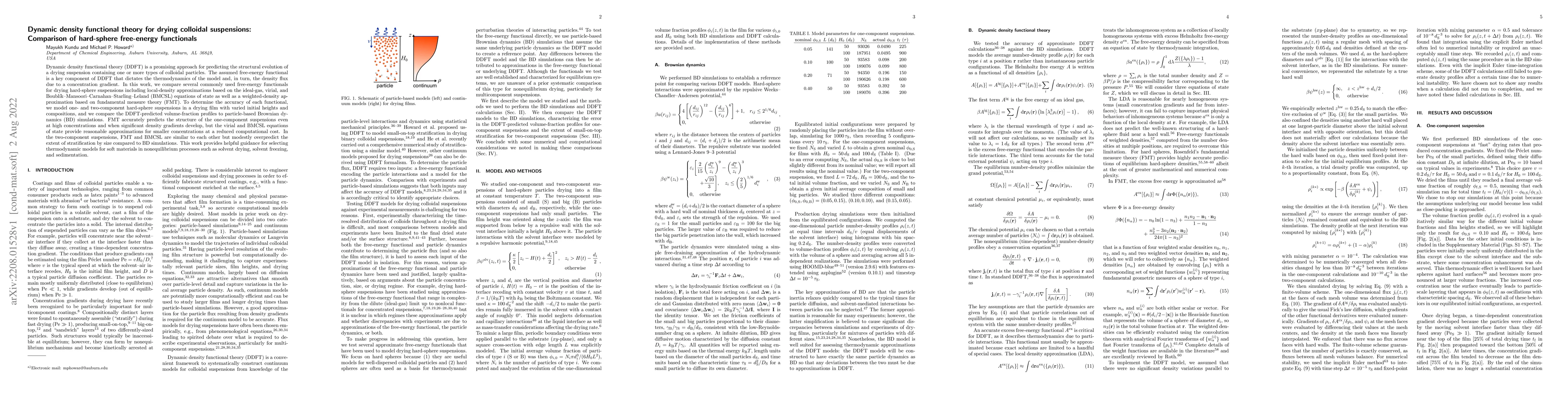 Thumbnail for Dynamic density functional theory for drying colloidal suspensions:
  Comparison of hard-sphere free-energy functionals