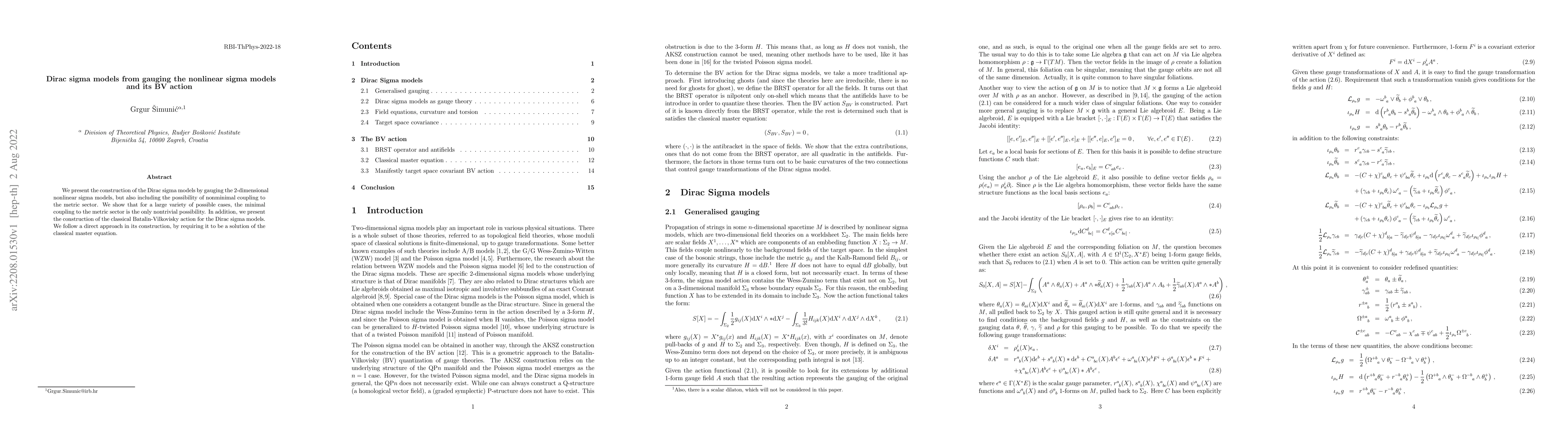 Thumbnail for Dirac sigma models from gauging the nonlinear sigma models and its BV
  action