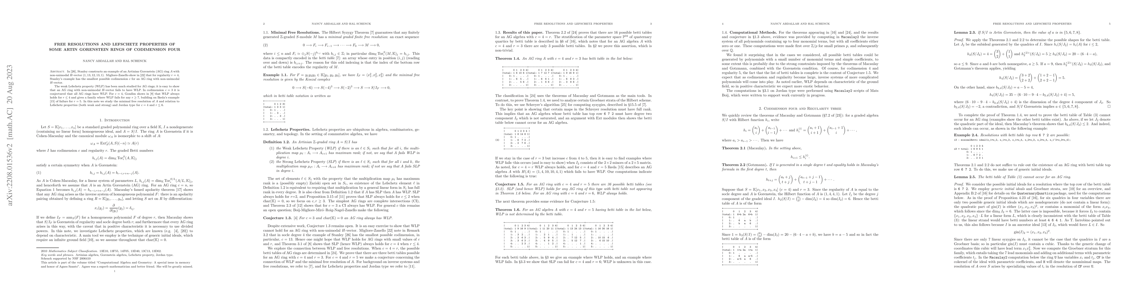 Thumbnail for Free resolutions and Lefschetz properties of some Artin Gorenstein rings
  of codimension four