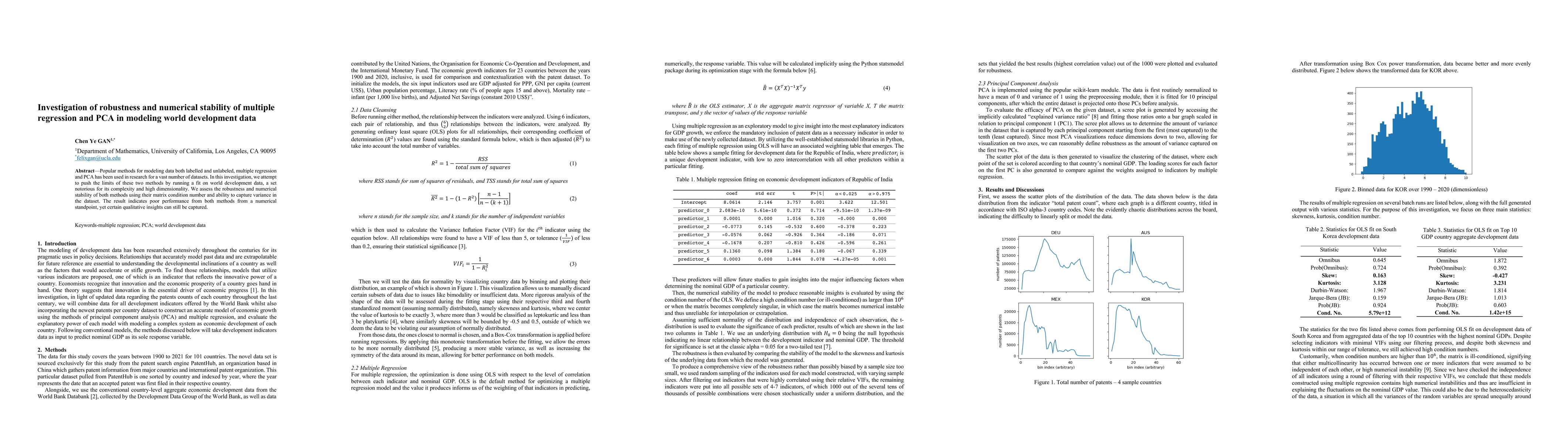 Thumbnail for Investigation of robustness and numerical stability of multiple
  regression and PCA in modeling world development data
