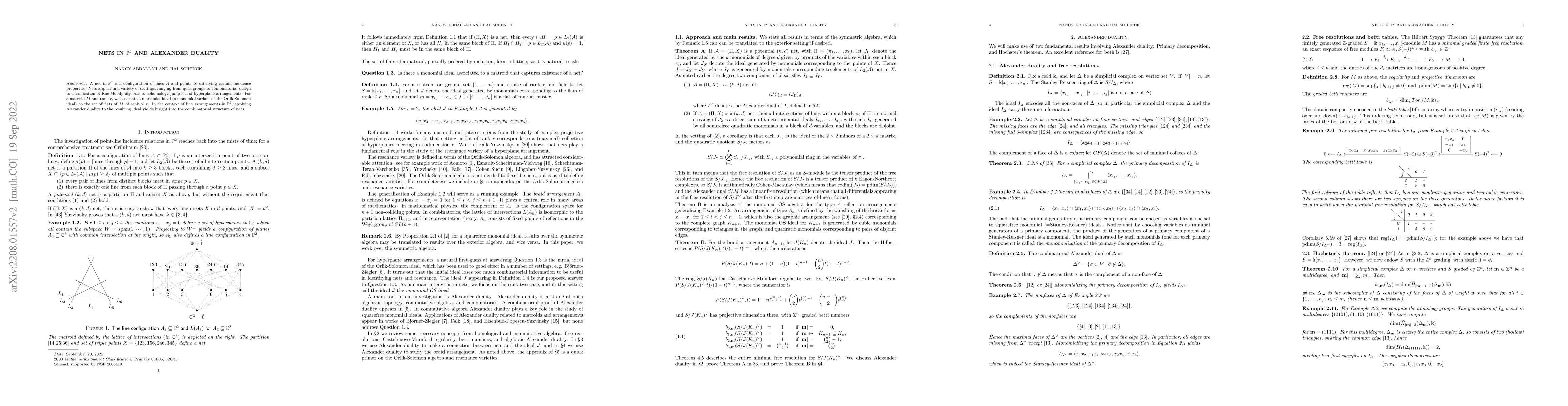 Thumbnail for Nets in $\mathbb P^2$ and Alexander Duality