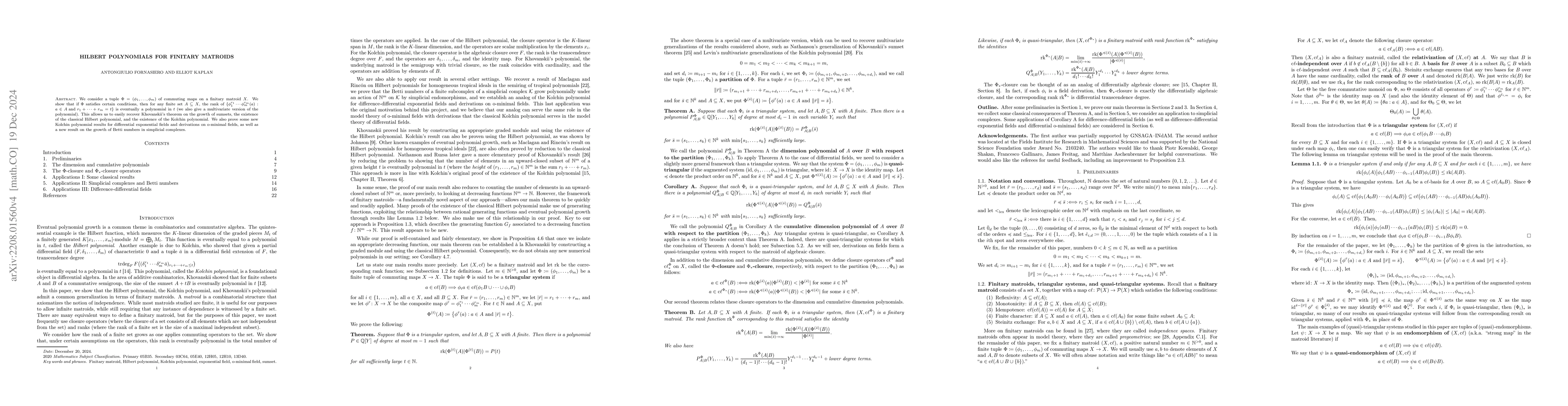 Thumbnail for Hilbert polynomials for finitary matroids