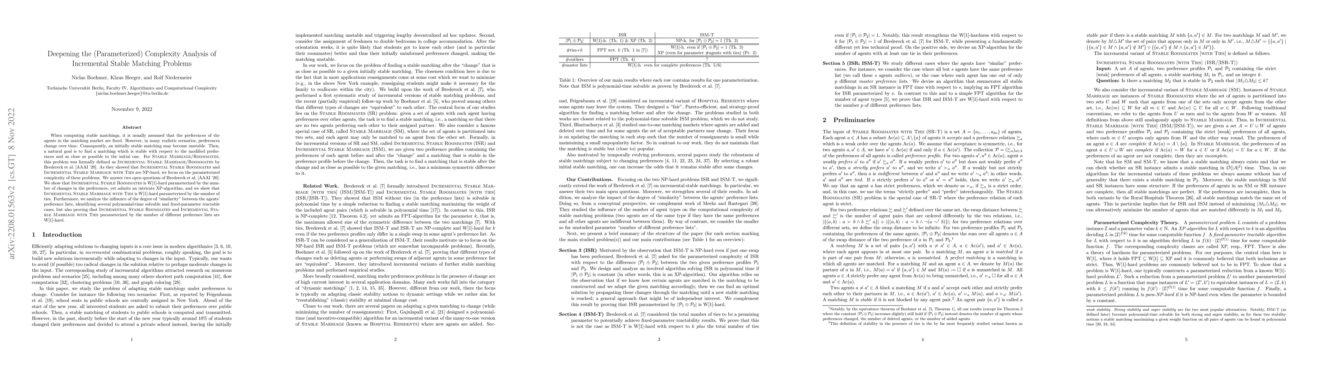 Thumbnail for Deepening the (Parameterized) Complexity Analysis of Incremental Stable
  Matching Problems