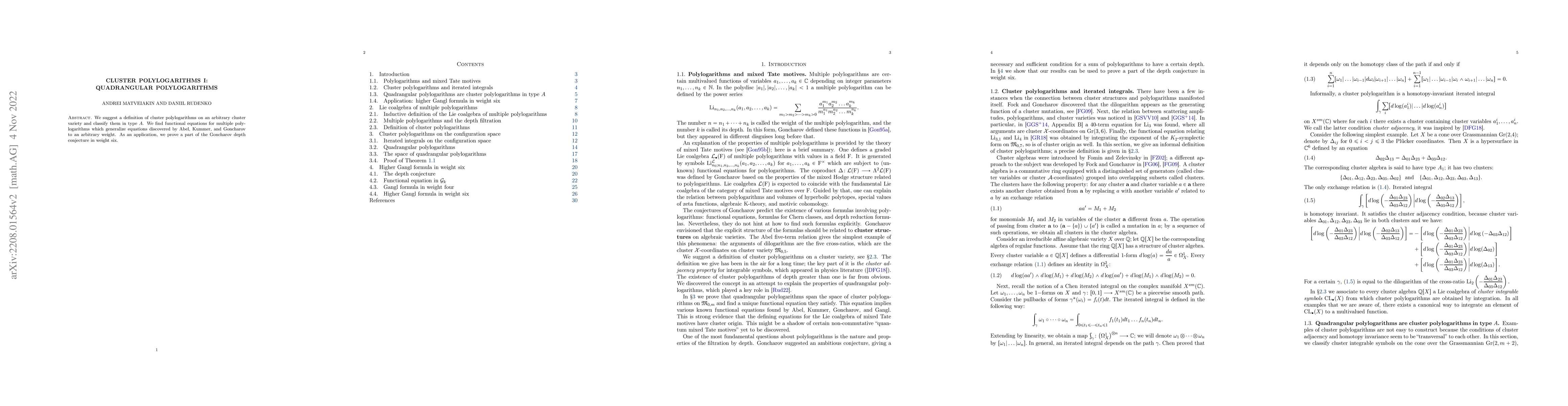 Thumbnail for Cluster Polylogarithms I: Quadrangular Polylogarithms
