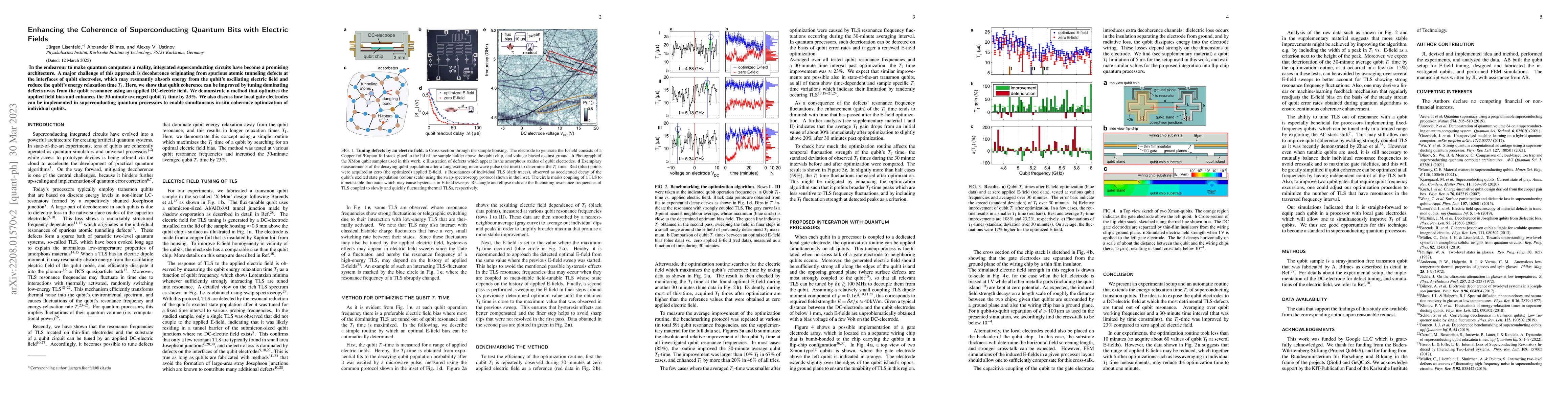 Thumbnail for Enhancing the Coherence of Superconducting Quantum Bits with Electric
  Fields