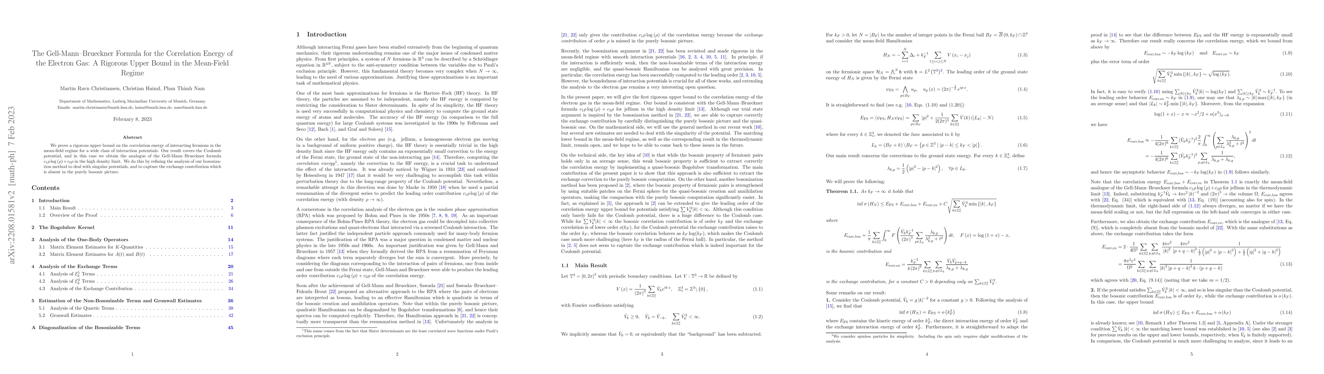 Thumbnail for The Gell-Mann$-$Brueckner Formula for the Correlation Energy of the
  Electron Gas: A Rigorous Upper Bound in the Mean-Field Regime