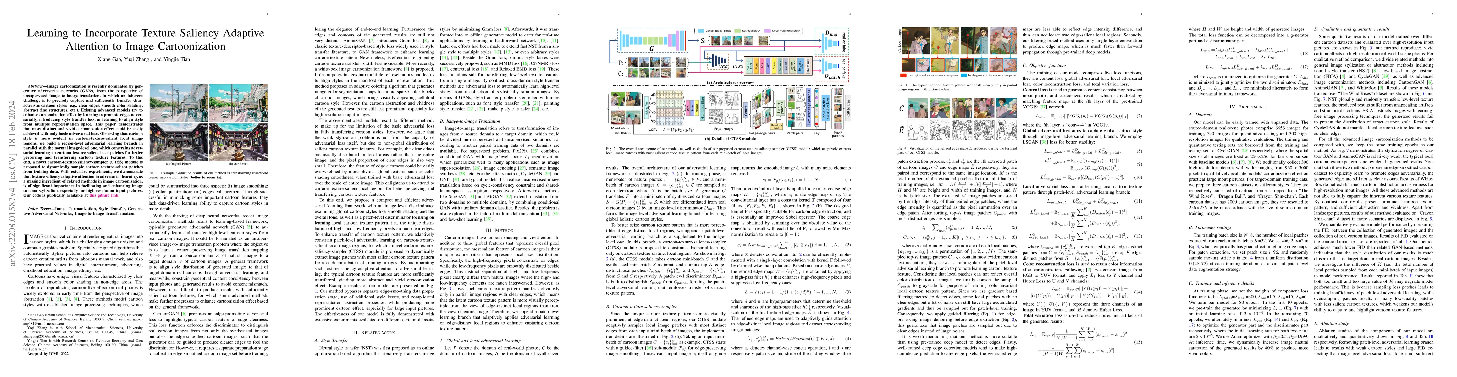 Thumbnail for Learning to Incorporate Texture Saliency Adaptive Attention to Image
  Cartoonization